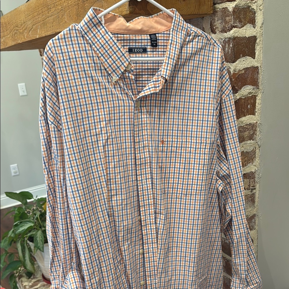 Izod Blue and Orange Casual Button Down Shirt